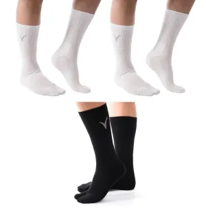 3 Pairs V-Toe Thicker 2 White, 1 Black Flip-Flop Tabi Big Toe Crew Socks Comfortable Stylish For Men And Women Fun Socks by V-Toe Socks, Inc
