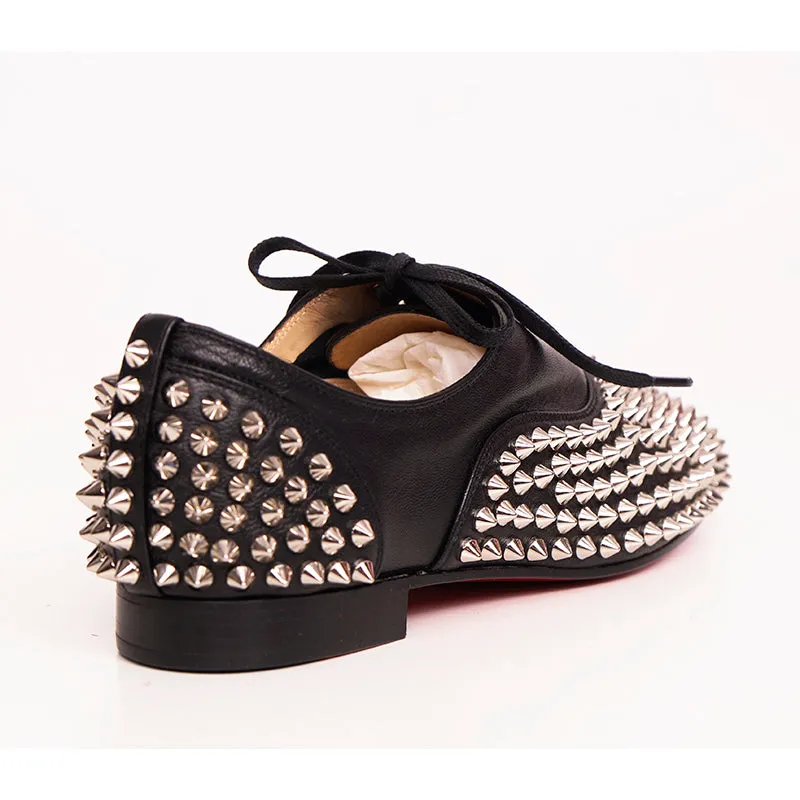 37 NEW $995 CHRISTIAN LOUBOUTIN Black Leather FREDDY STUDDED SPIKE Oxford Shoes