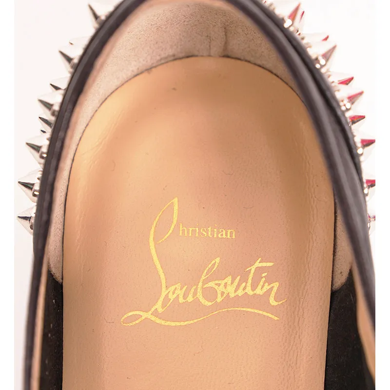37 NEW $995 CHRISTIAN LOUBOUTIN Black Leather FREDDY STUDDED SPIKE Oxford Shoes