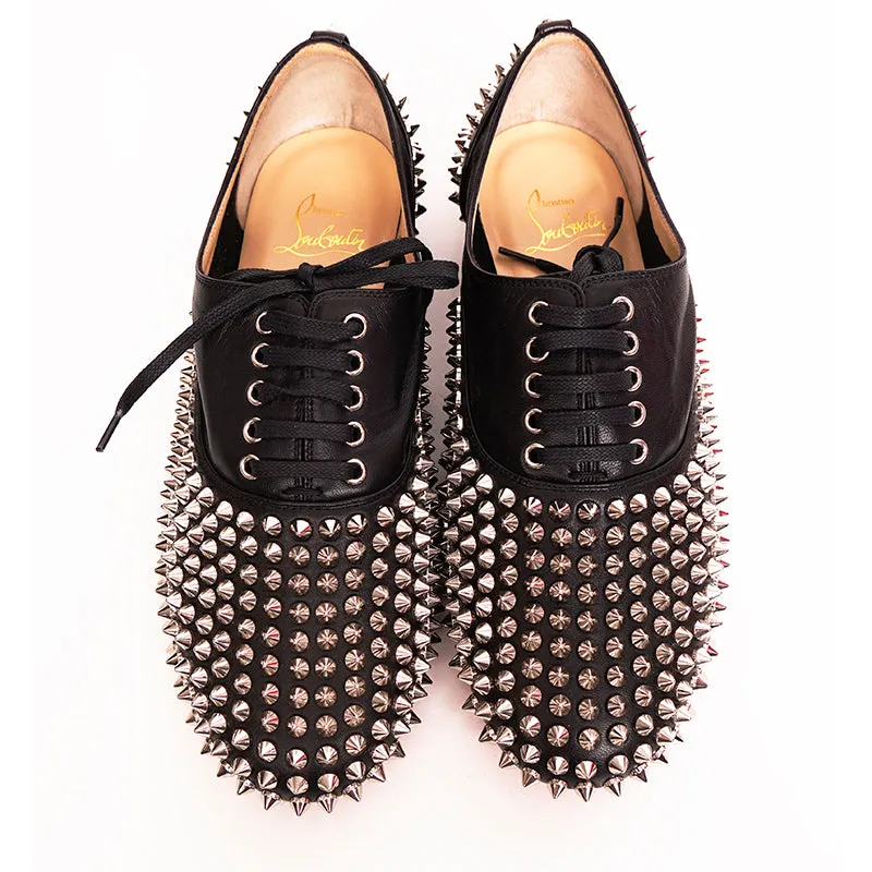 37 NEW $995 CHRISTIAN LOUBOUTIN Black Leather FREDDY STUDDED SPIKE Oxford Shoes