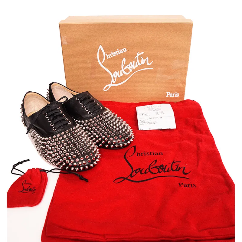 37 NEW $995 CHRISTIAN LOUBOUTIN Black Leather FREDDY STUDDED SPIKE Oxford Shoes