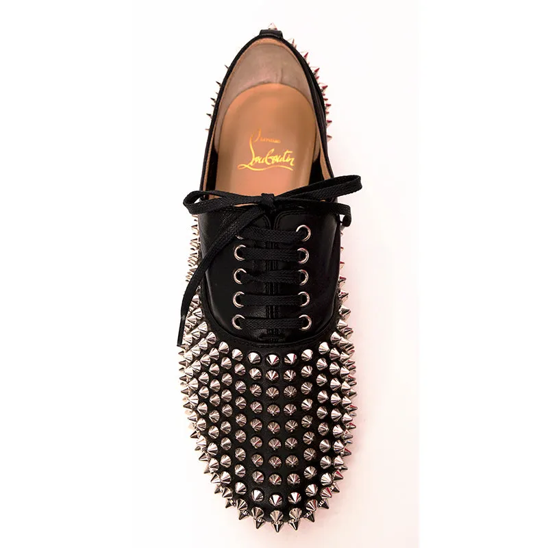 37 NEW $995 CHRISTIAN LOUBOUTIN Black Leather FREDDY STUDDED SPIKE Oxford Shoes