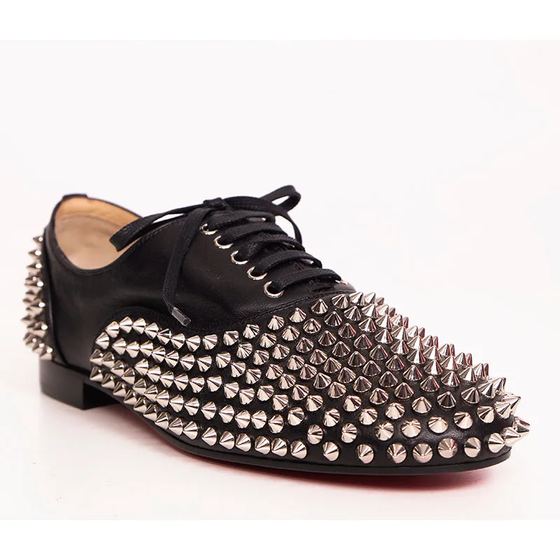 37 NEW $995 CHRISTIAN LOUBOUTIN Black Leather FREDDY STUDDED SPIKE Oxford Shoes