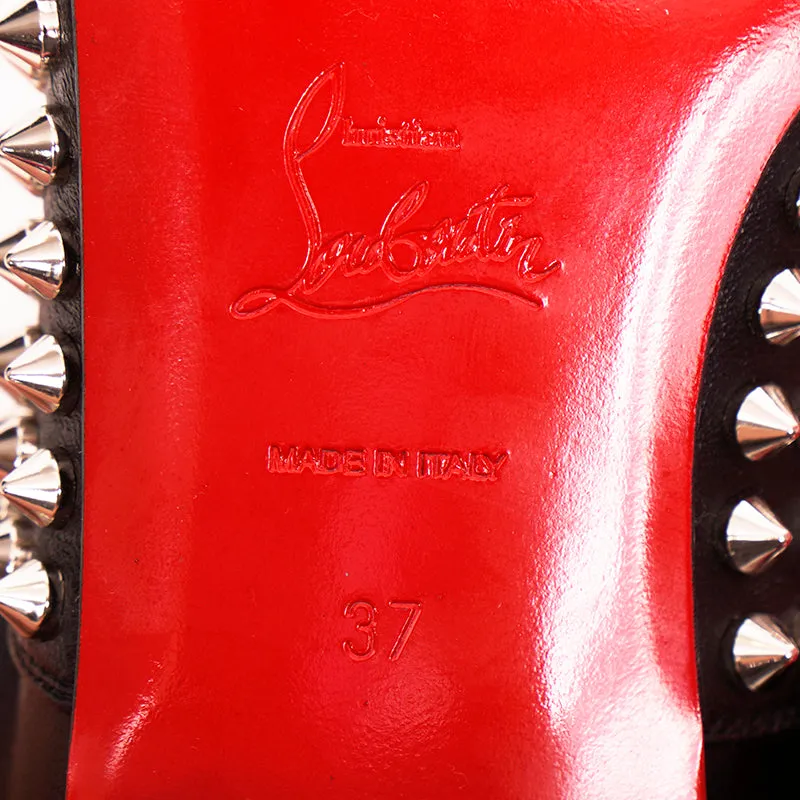 37 NEW $995 CHRISTIAN LOUBOUTIN Black Leather FREDDY STUDDED SPIKE Oxford Shoes