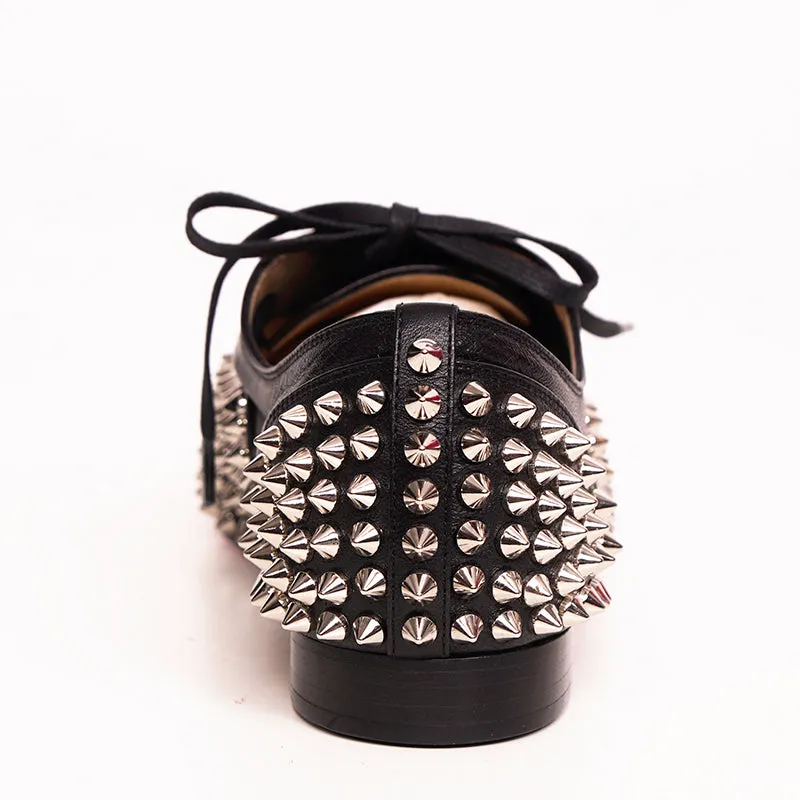 37 NEW $995 CHRISTIAN LOUBOUTIN Black Leather FREDDY STUDDED SPIKE Oxford Shoes