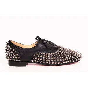 37 NEW $995 CHRISTIAN LOUBOUTIN Black Leather FREDDY STUDDED SPIKE Oxford Shoes