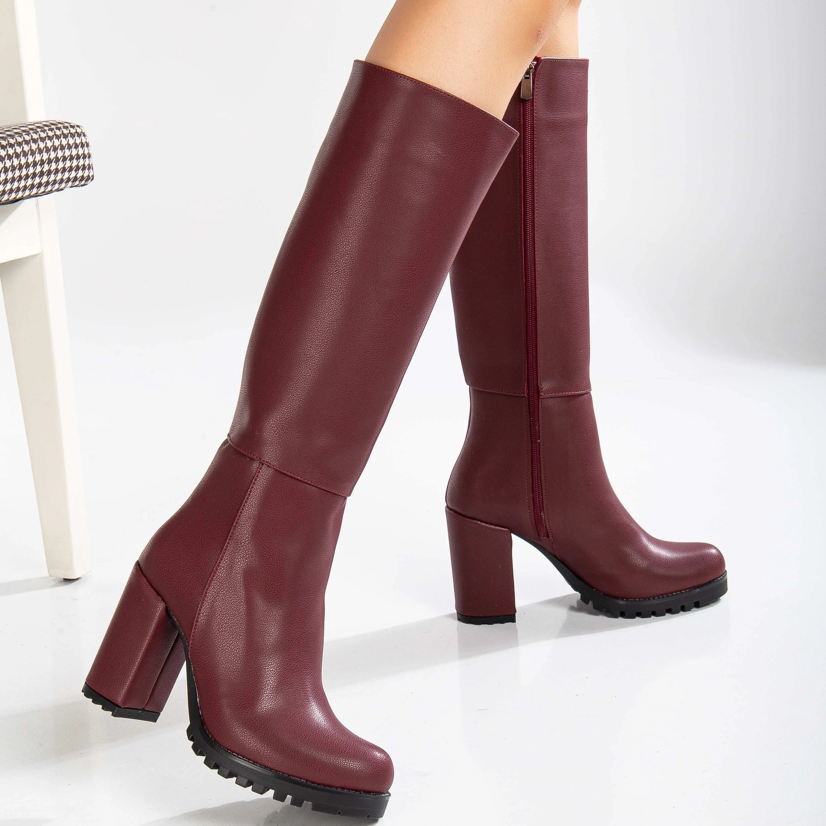Alize Calf Platform Vegan Boots | Burgundy