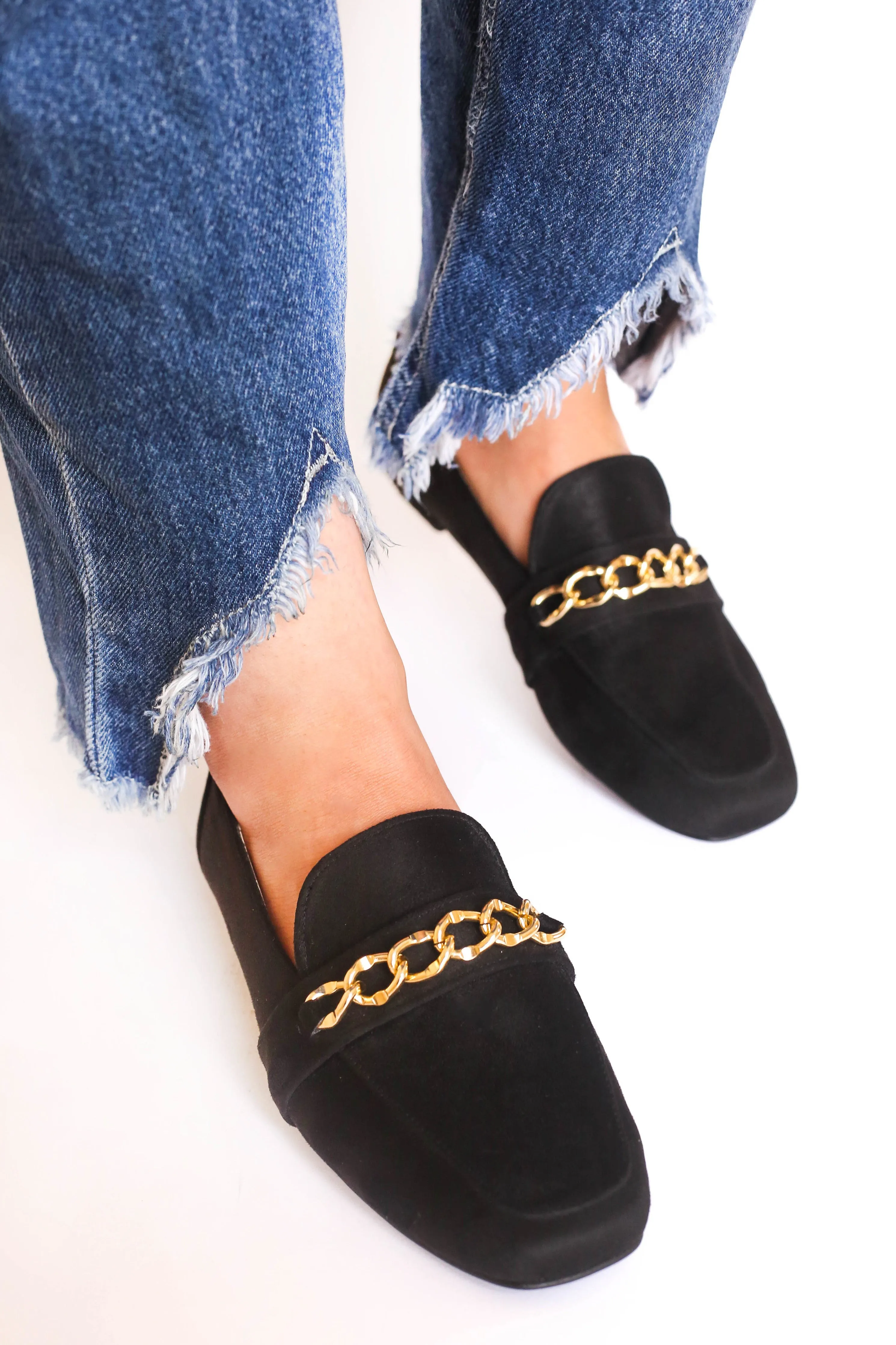 Black Gold Chain Loafers