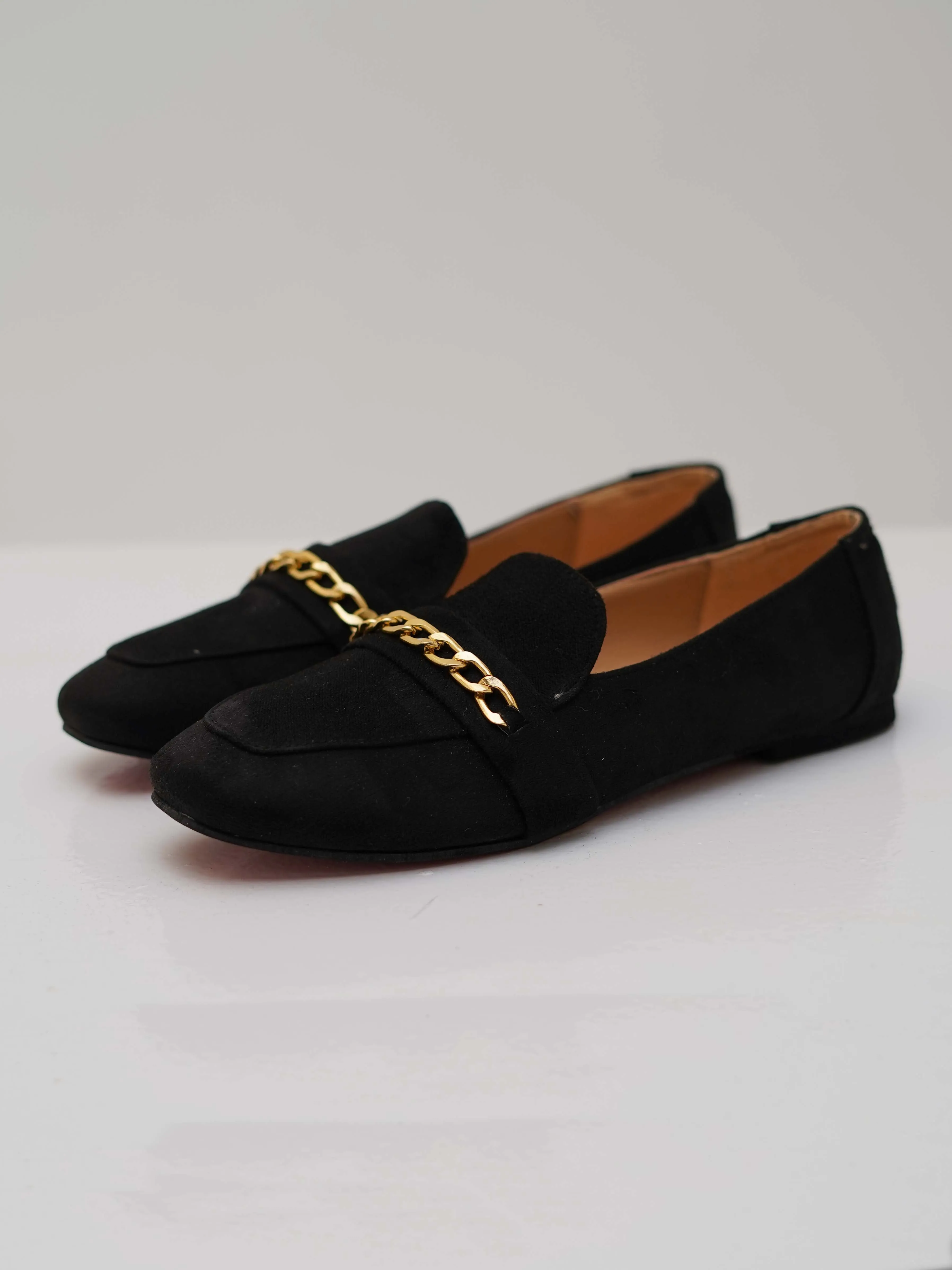 Black Gold Chain Loafers