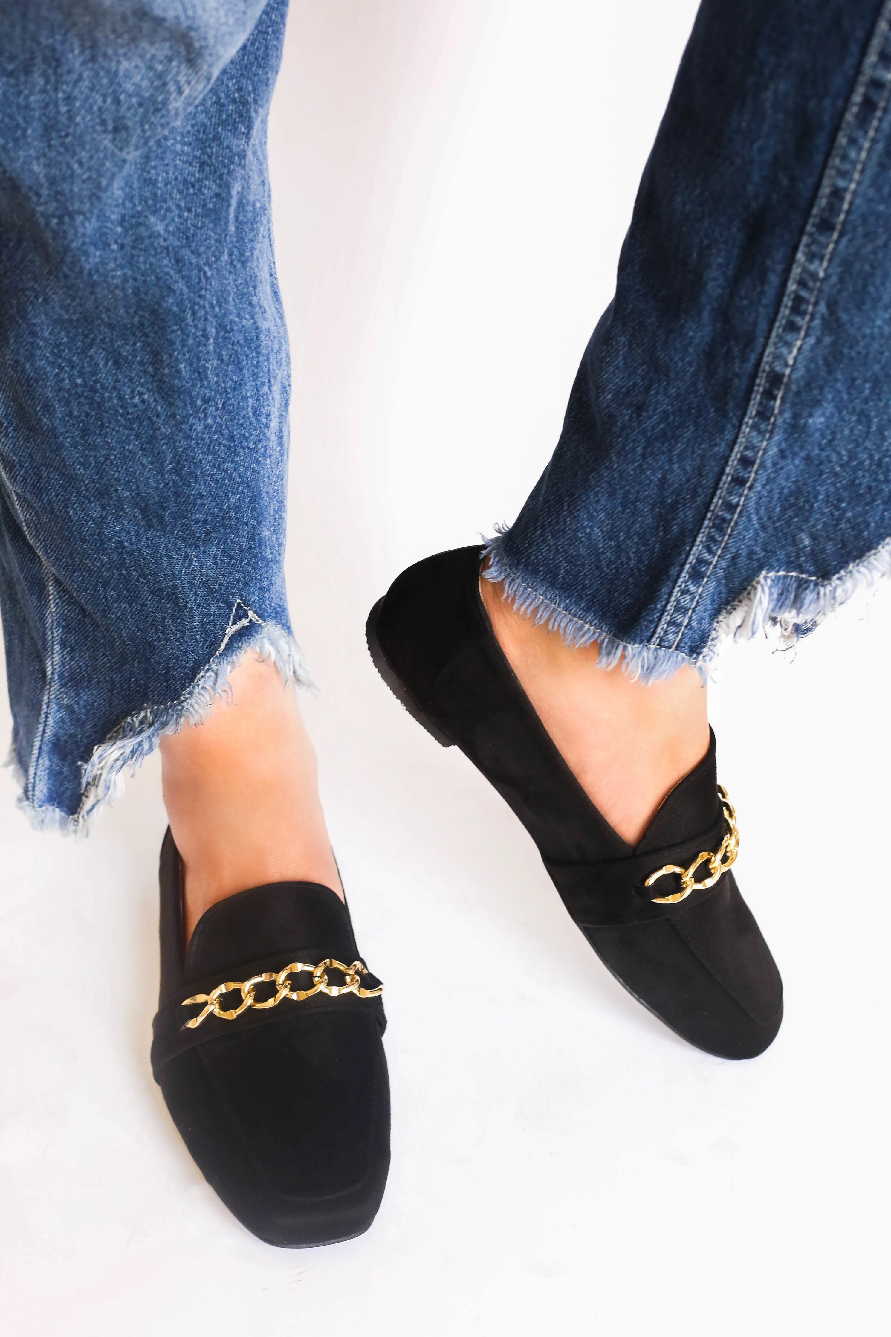 Black Gold Chain Loafers