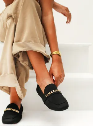Black Gold Chain Loafers