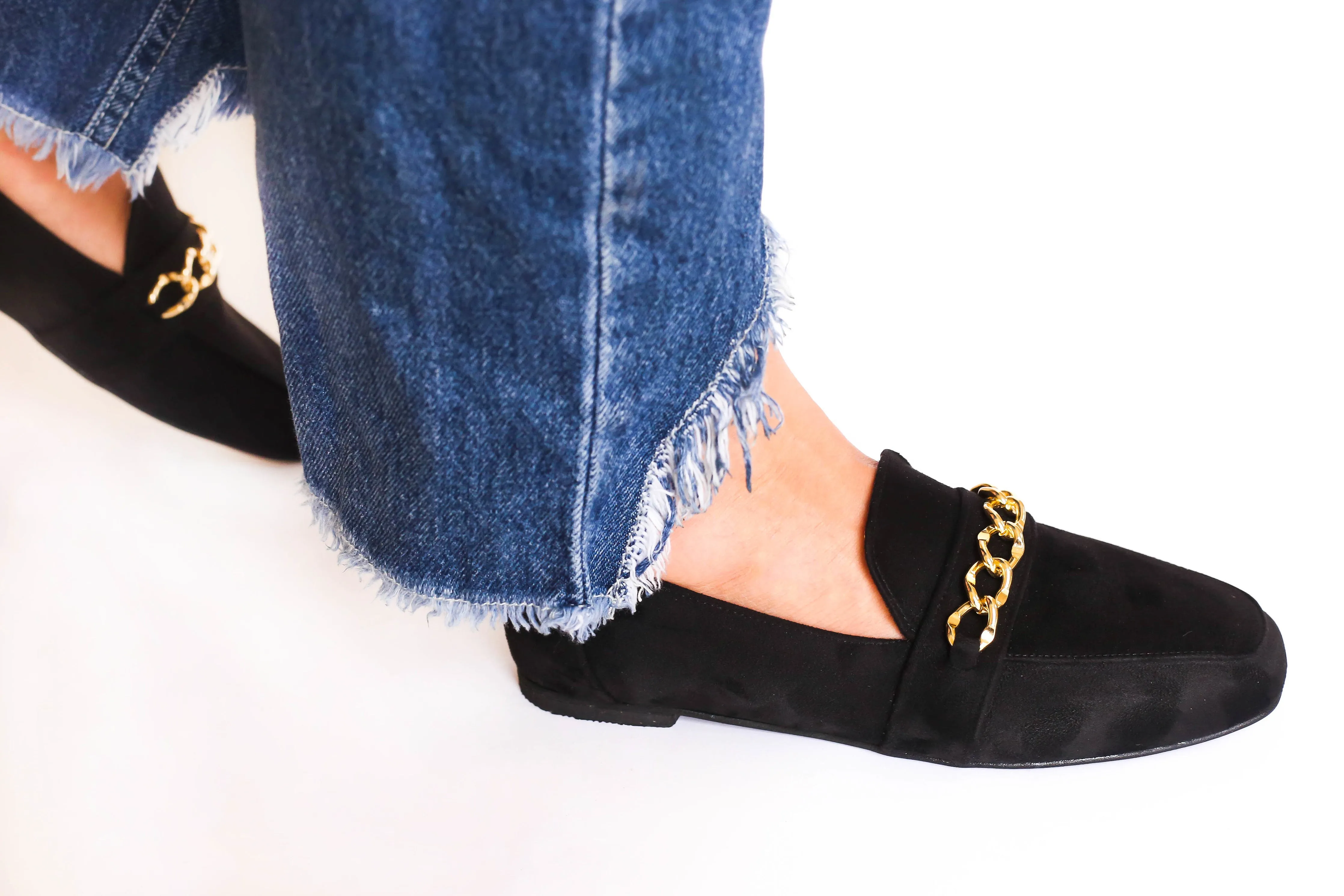 Black Gold Chain Loafers