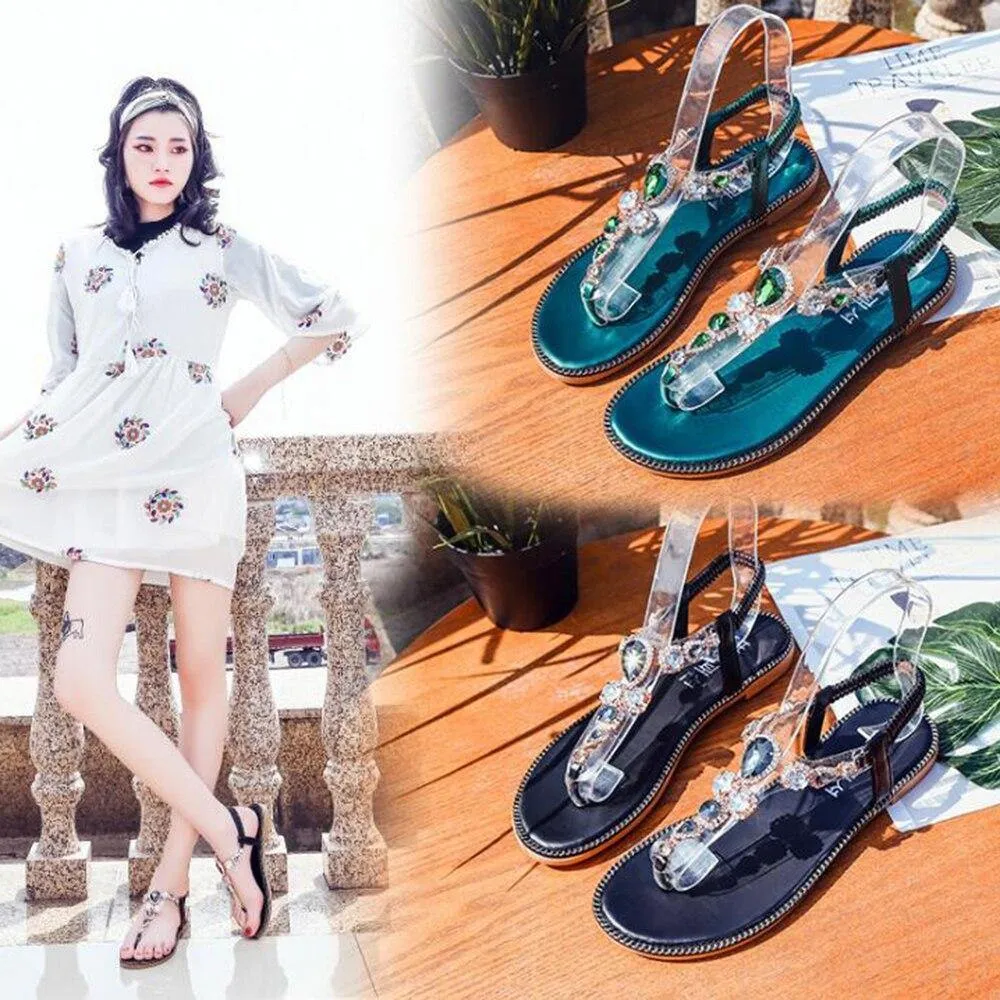 Black Green Bling Crystal Shoes Women Comfortable Flats Bohemia