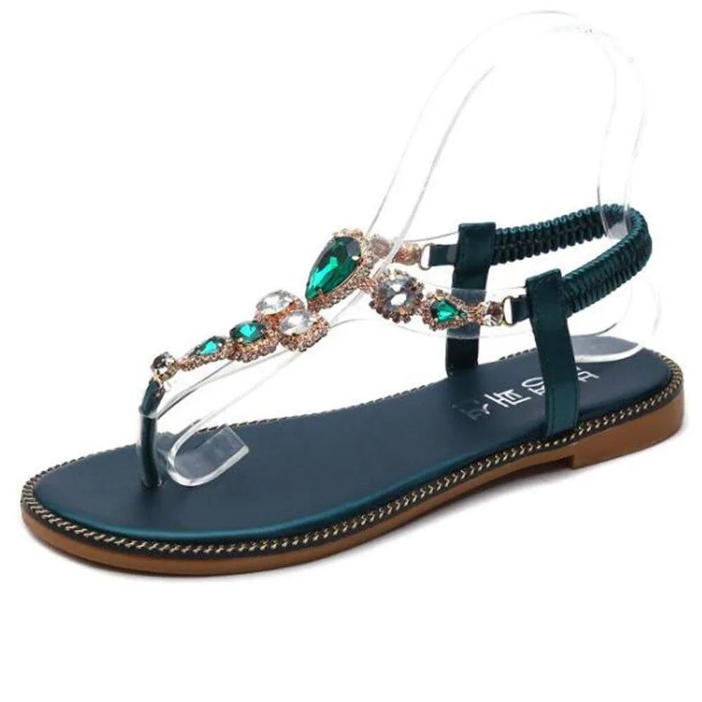 Black Green Bling Crystal Shoes Women Comfortable Flats Bohemia