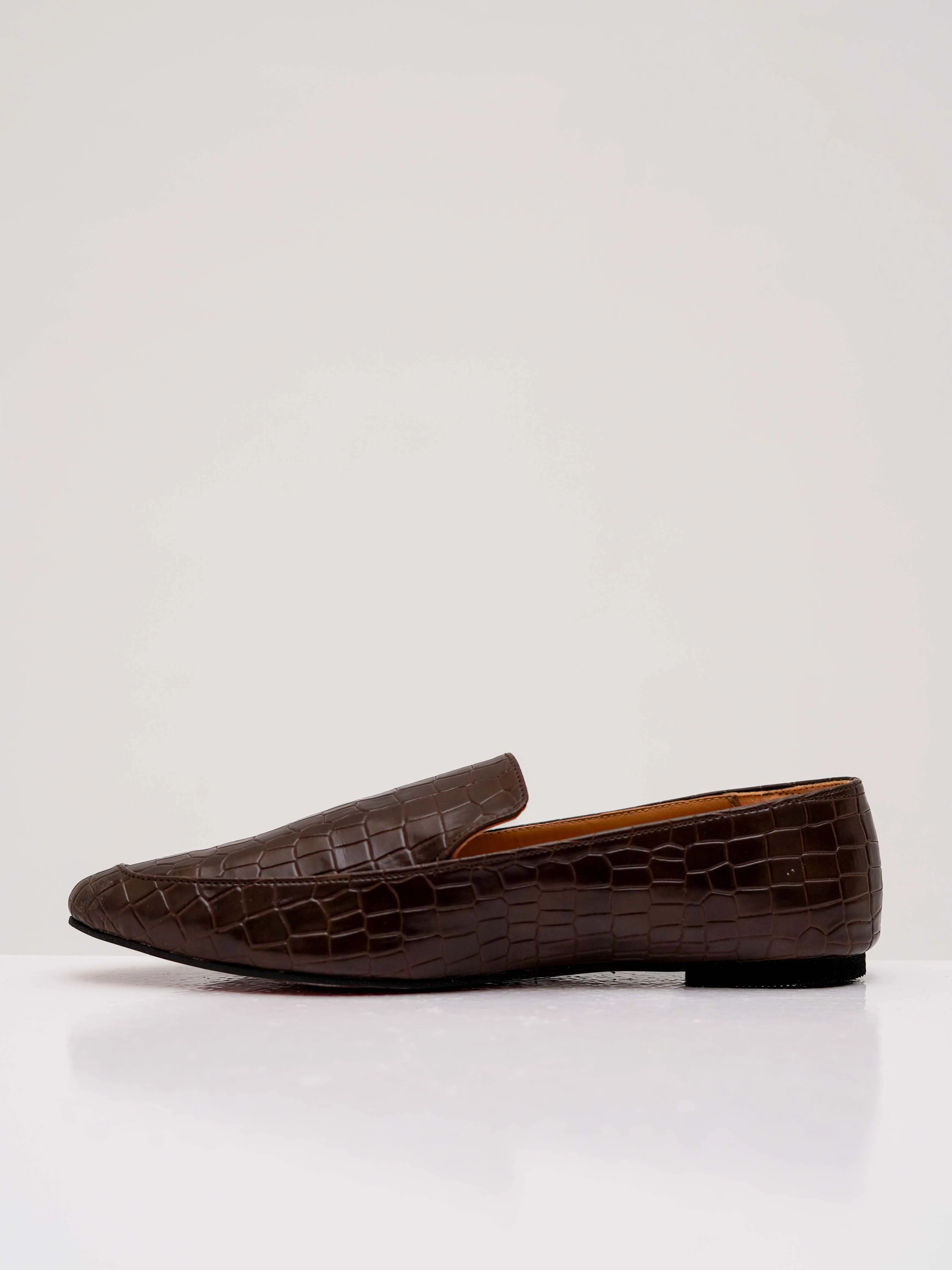 Brown Croco Power Square Toe Loafers