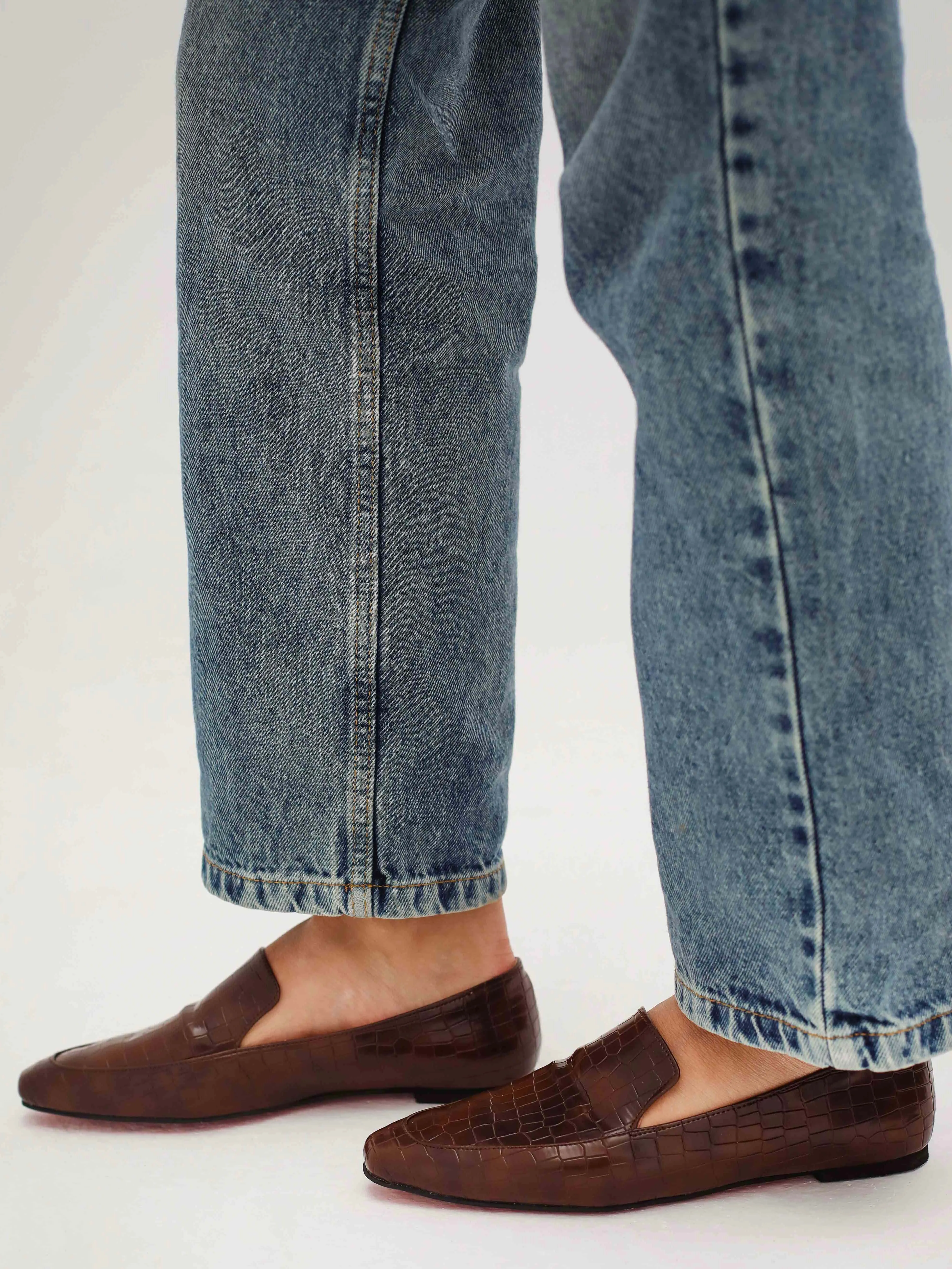 Brown Croco Power Square Toe Loafers