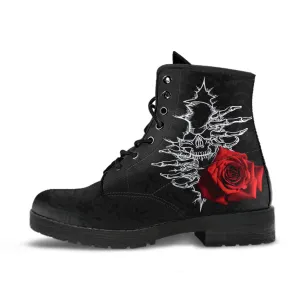 Combat Boots - Goth Shoes #101 Skulls & Roses, Black Gothic Lace Print | Vegan Leather Lace Up Boots, Custom Shoes Boho, Goth Witch Boots