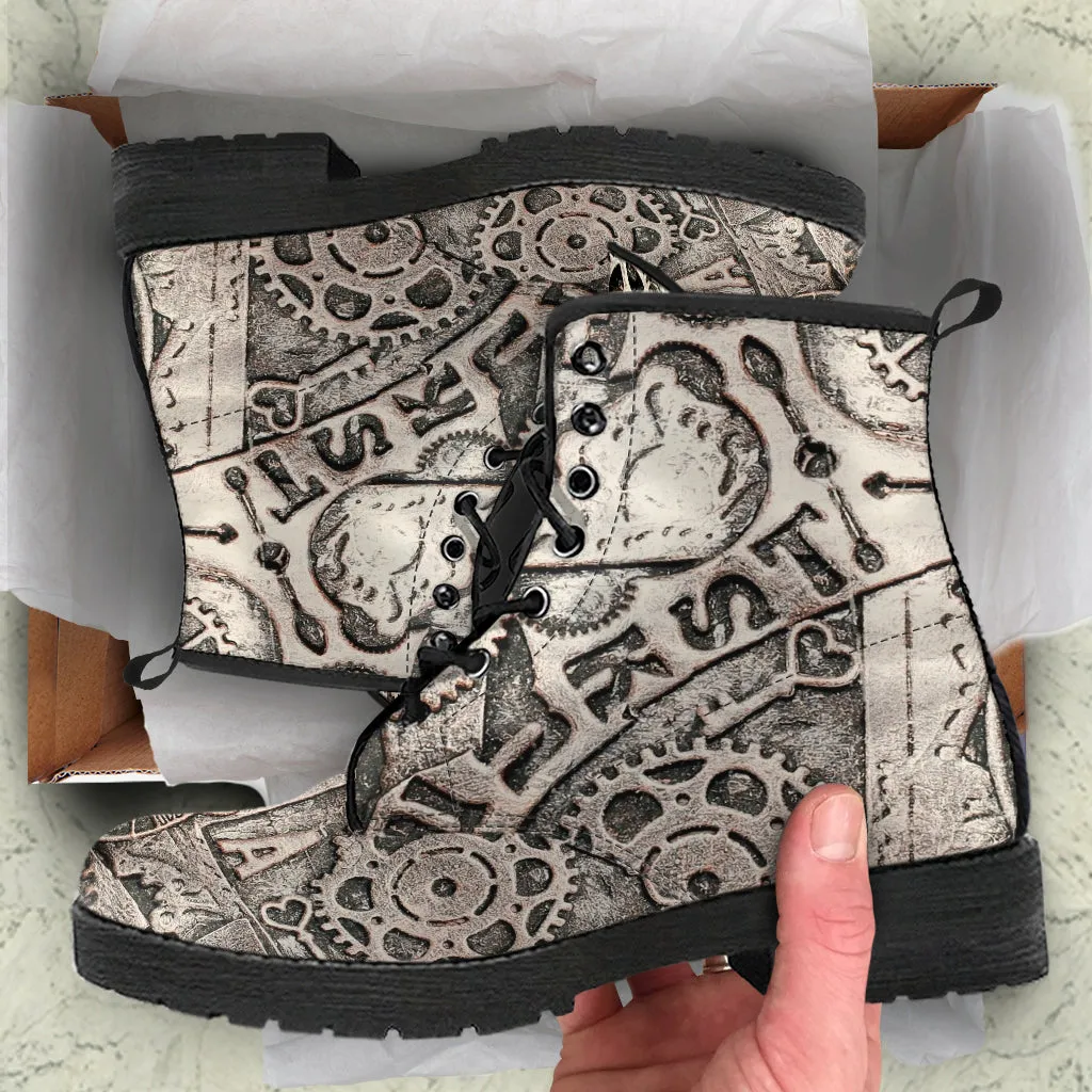 Combat Boots - Steampunk Inspired Design #108 | Grunge Unisex Adult Shoes, Vegan Leather Handmade Lace Up Boots, Custom Shoes Boho