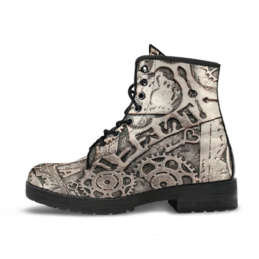 Combat Boots - Steampunk Inspired Design #108 | Grunge Unisex Adult Shoes, Vegan Leather Handmade Lace Up Boots, Custom Shoes Boho
