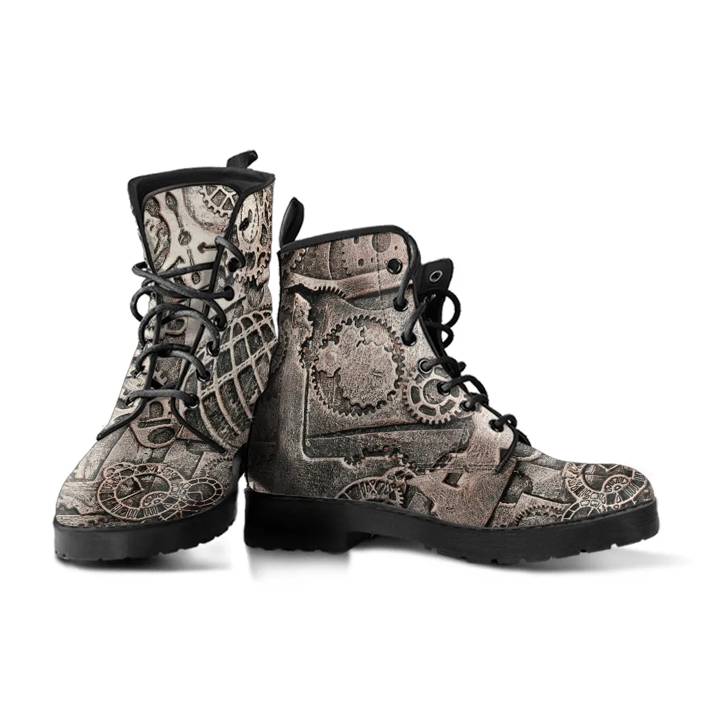 Combat Boots - Steampunk Inspired Design #108 | Grunge Unisex Adult Shoes, Vegan Leather Handmade Lace Up Boots, Custom Shoes Boho