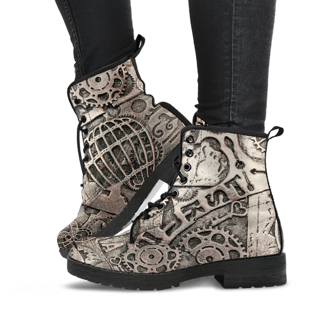 Combat Boots - Steampunk Inspired Design #108 | Grunge Unisex Adult Shoes, Vegan Leather Handmade Lace Up Boots, Custom Shoes Boho