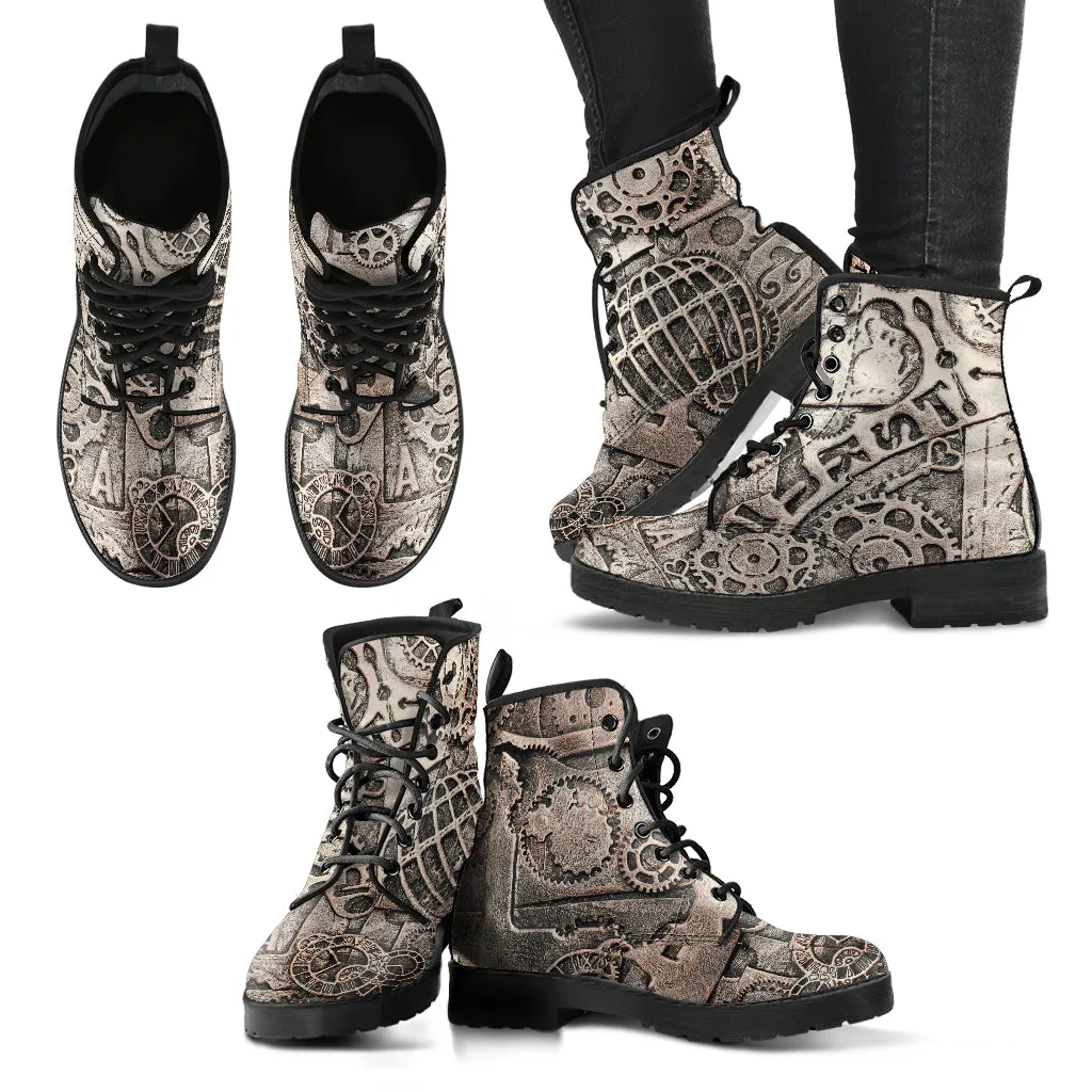 Combat Boots - Steampunk Inspired Design #108 | Grunge Unisex Adult Shoes, Vegan Leather Handmade Lace Up Boots, Custom Shoes Boho