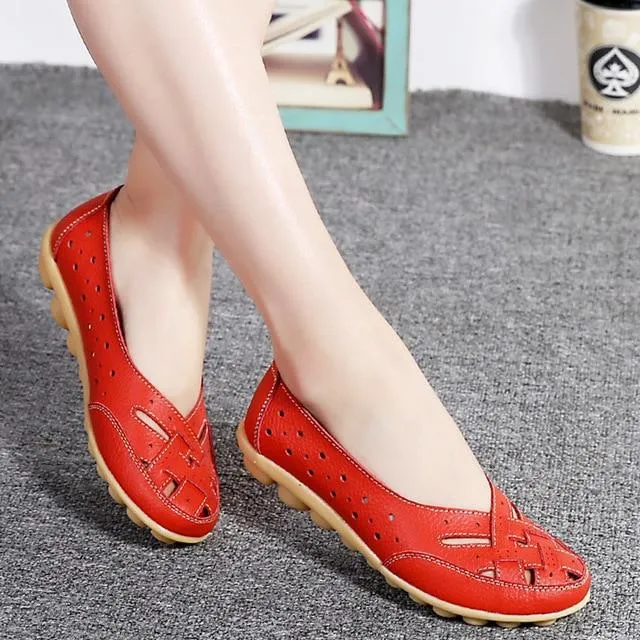 Flats Women comfortable Genuine Leather inserts Shoes Ballet Shoes Female pairs cover over travel 1