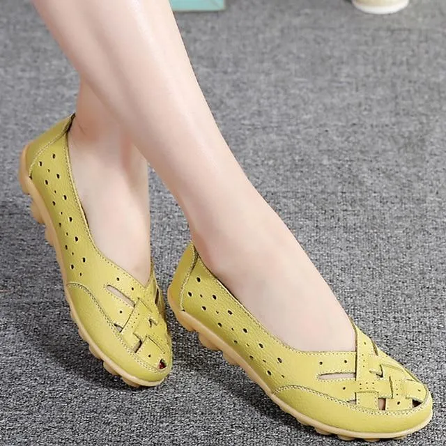 Flats Women comfortable Genuine Leather inserts Shoes Ballet Shoes Female pairs cover over travel 1