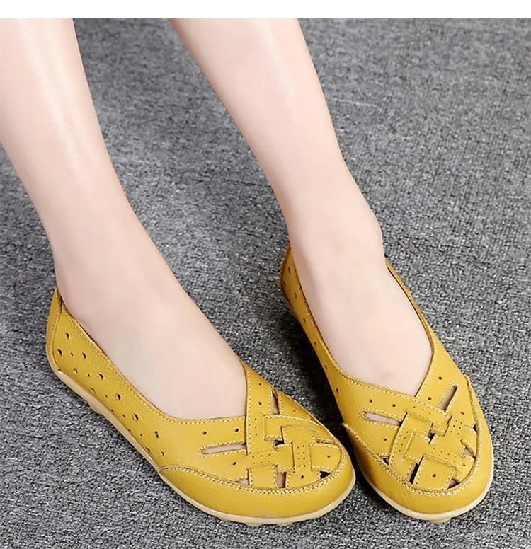 Flats Women comfortable Genuine Leather inserts Shoes Ballet Shoes Female pairs cover over travel 1