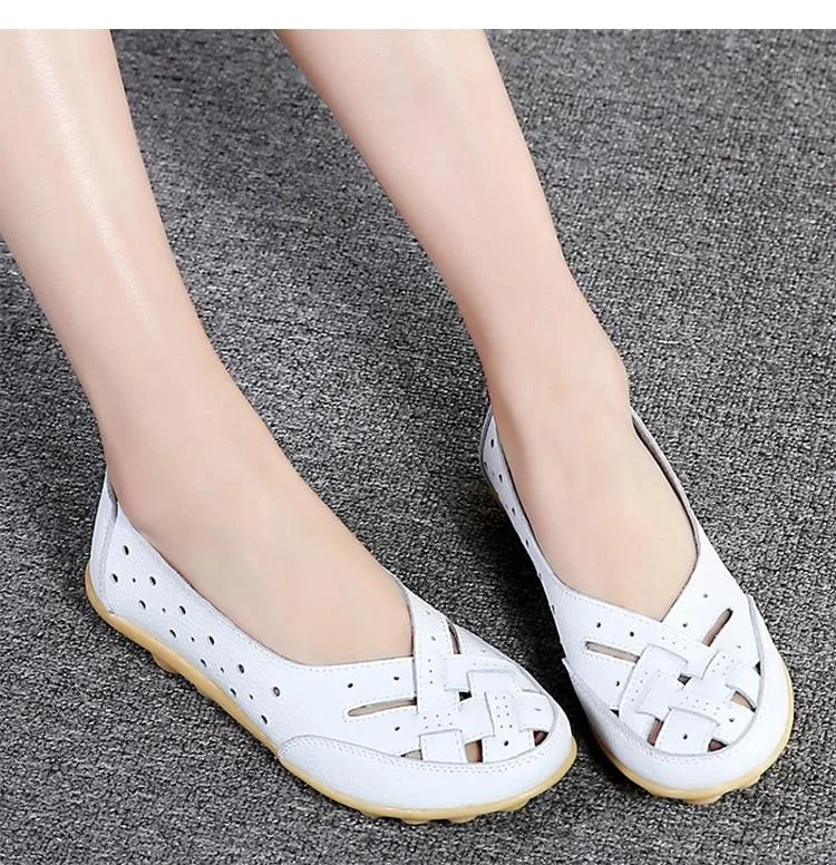 Flats Women comfortable Genuine Leather inserts Shoes Ballet Shoes Female pairs cover over travel 1