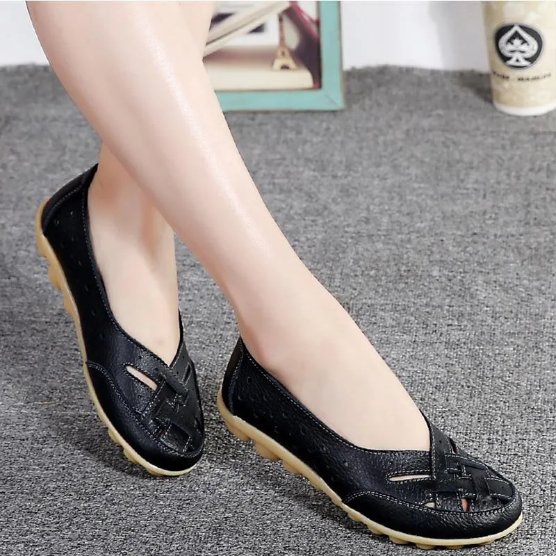 Flats Women comfortable Genuine Leather inserts Shoes Ballet Shoes Female pairs cover over travel 1