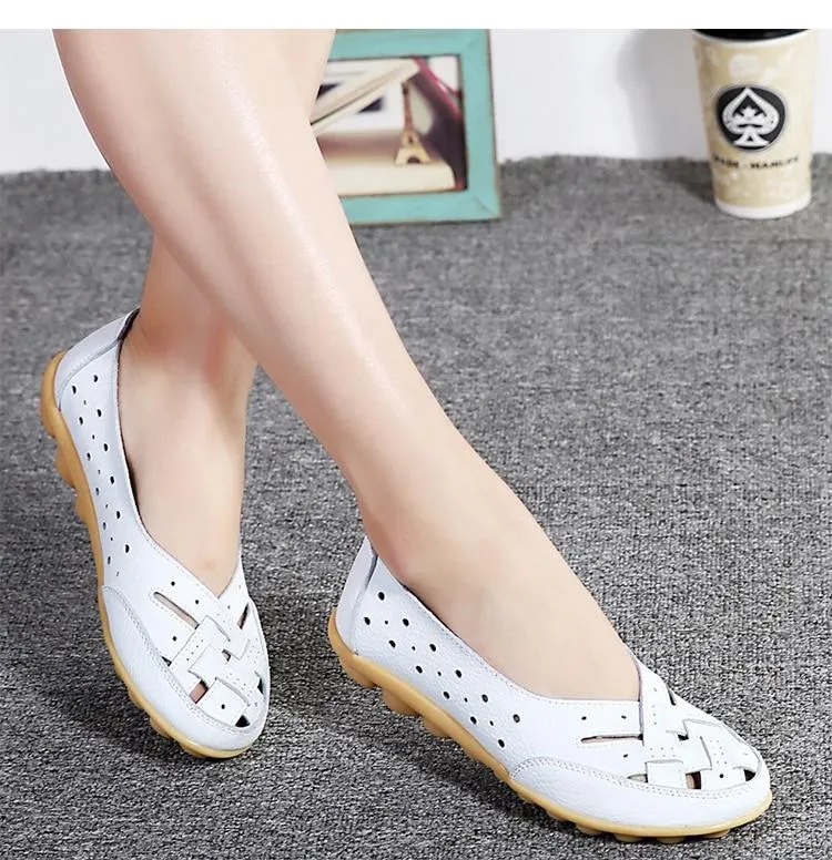 Flats Women comfortable Genuine Leather inserts Shoes Ballet Shoes Female pairs cover over travel 1