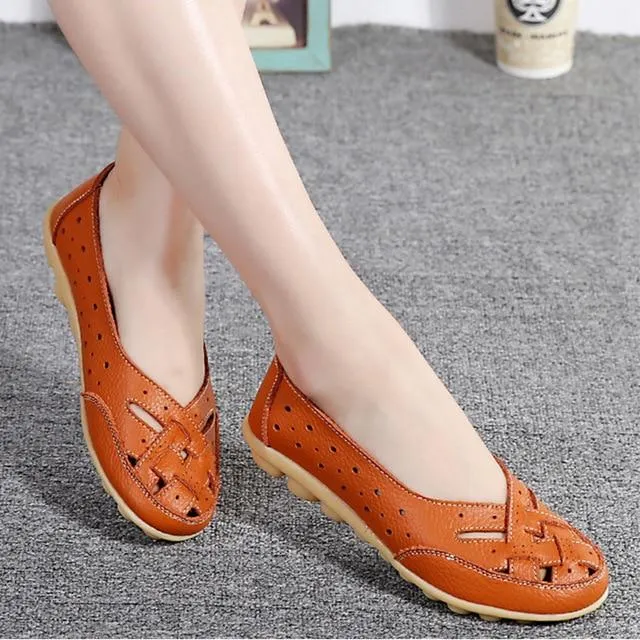 Flats Women comfortable Genuine Leather inserts Shoes Ballet Shoes Female pairs cover over travel 1