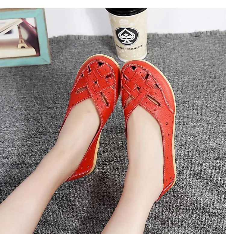 Flats Women comfortable Genuine Leather inserts Shoes Ballet Shoes Female pairs cover over travel 1