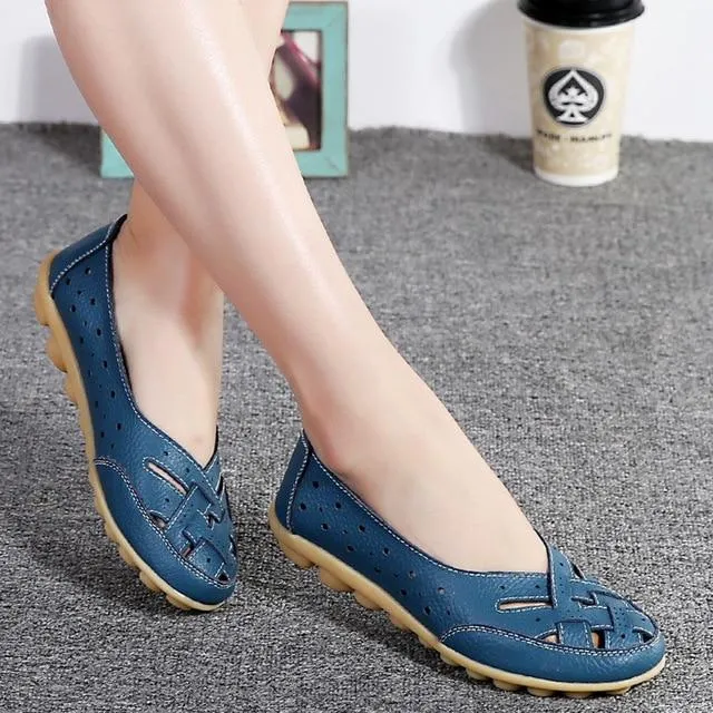 Flats Women comfortable Genuine Leather inserts Shoes Ballet Shoes Female pairs cover over travel 1