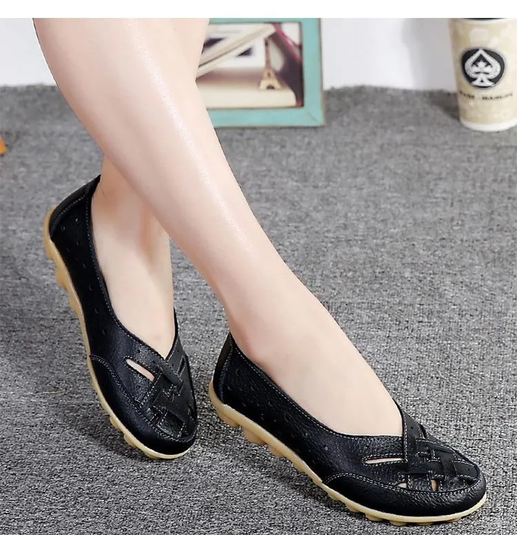 Flats Women comfortable Genuine Leather inserts Shoes Ballet Shoes Female pairs cover over travel 1