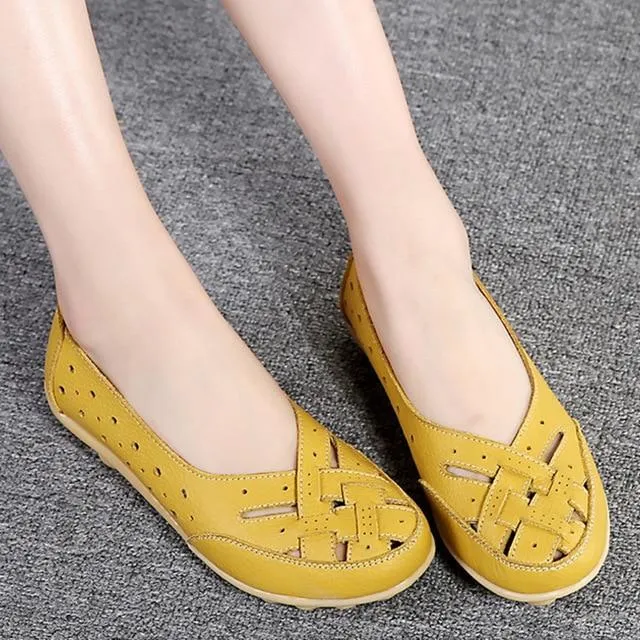 Flats Women comfortable Genuine Leather inserts Shoes Ballet Shoes Female pairs cover over travel 1