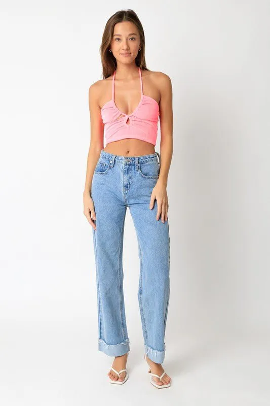 Gemma Pink Slinky Halter Crop Top