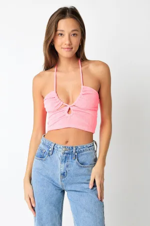Gemma Pink Slinky Halter Crop Top