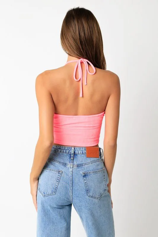 Gemma Pink Slinky Halter Crop Top