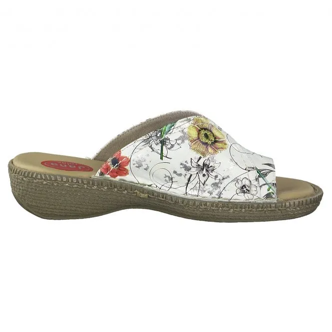 Jana White Flower Mule Sandal with Toe Loop 27111-28 WHITE FLOWER 27111-28