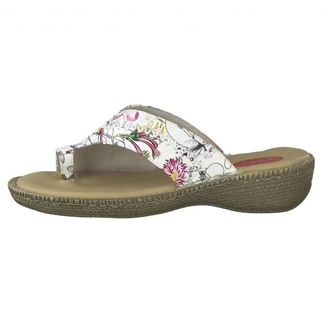 Jana White Flower Mule Sandal with Toe Loop 27111-28 WHITE FLOWER 27111-28