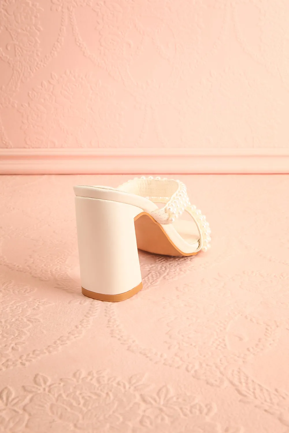 Kyraline | White Strappy Sandals w/ Pearls