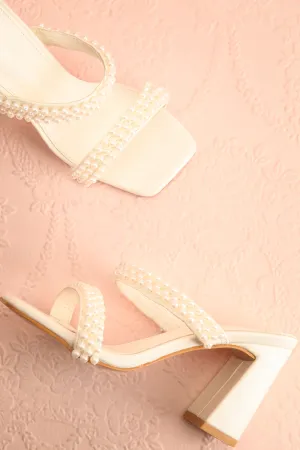 Kyraline | White Strappy Sandals w/ Pearls