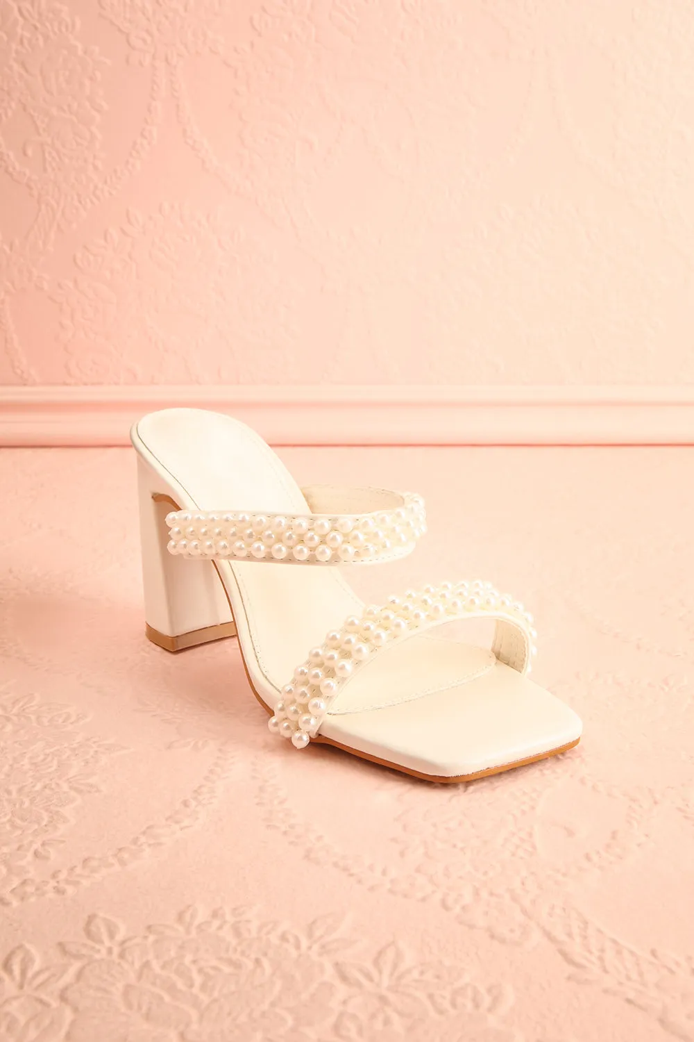 Kyraline | White Strappy Sandals w/ Pearls