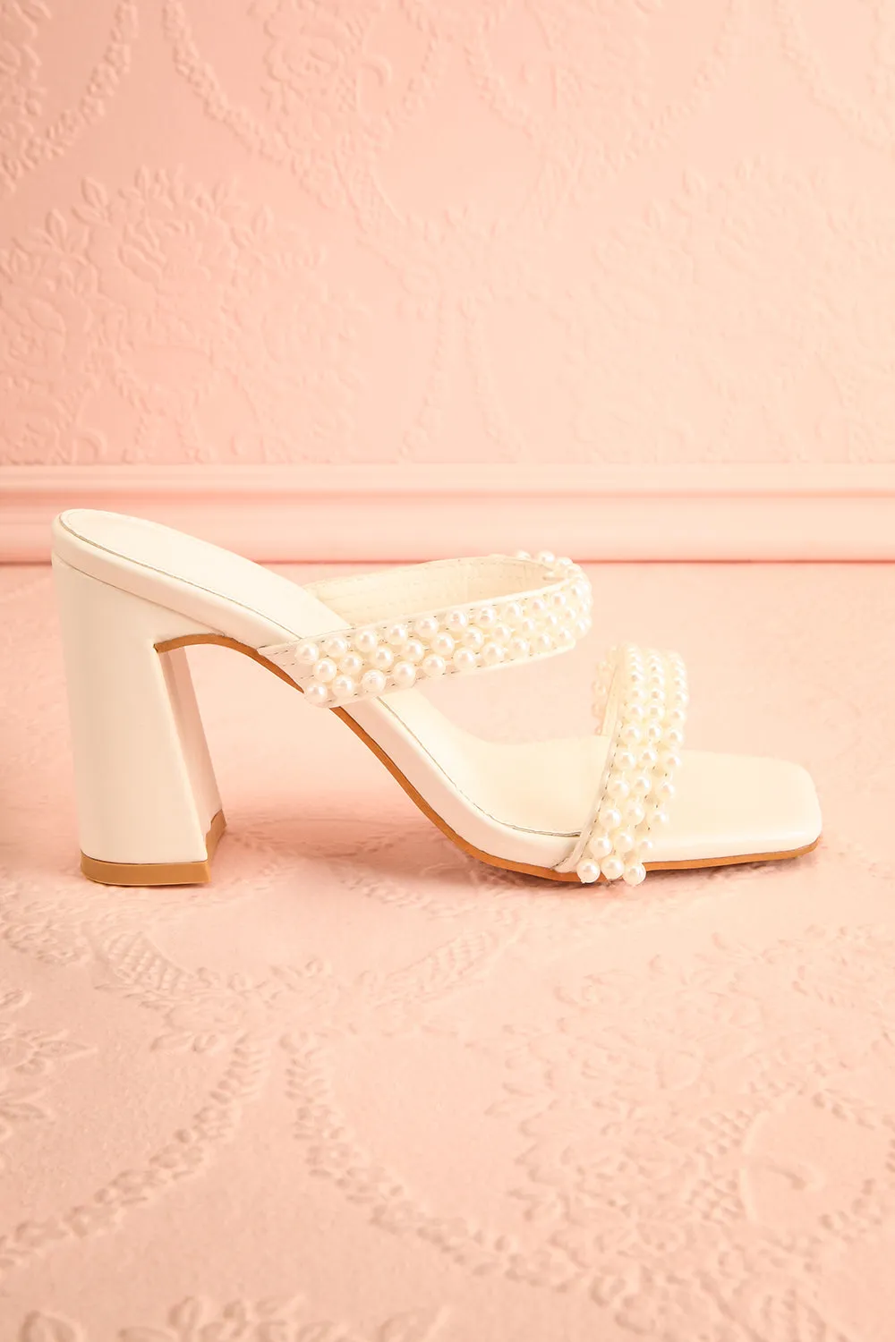 Kyraline | White Strappy Sandals w/ Pearls