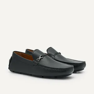 Leather Metal Bit Moccasins - Black