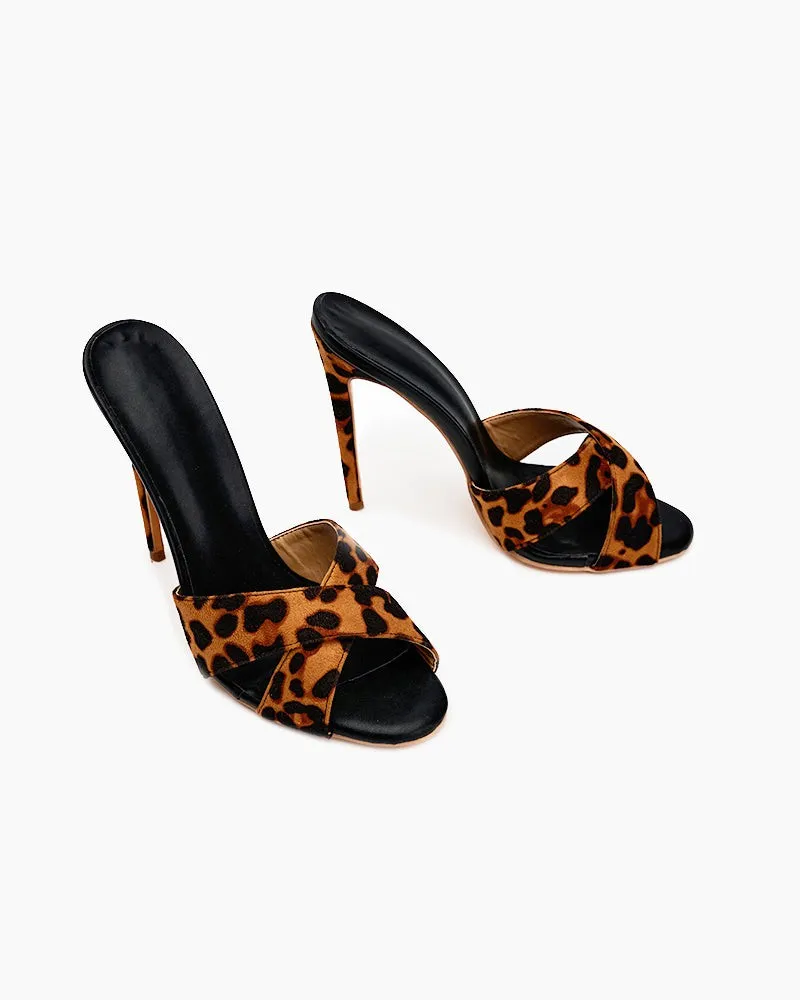 Leopard Print Cross Strap High Heels