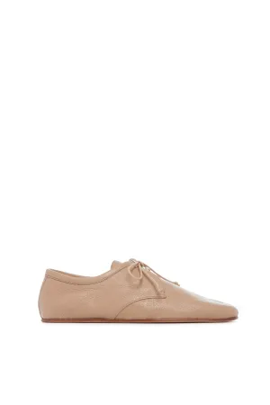 Luca Flat Shoe in Dark Camel Textured Leather