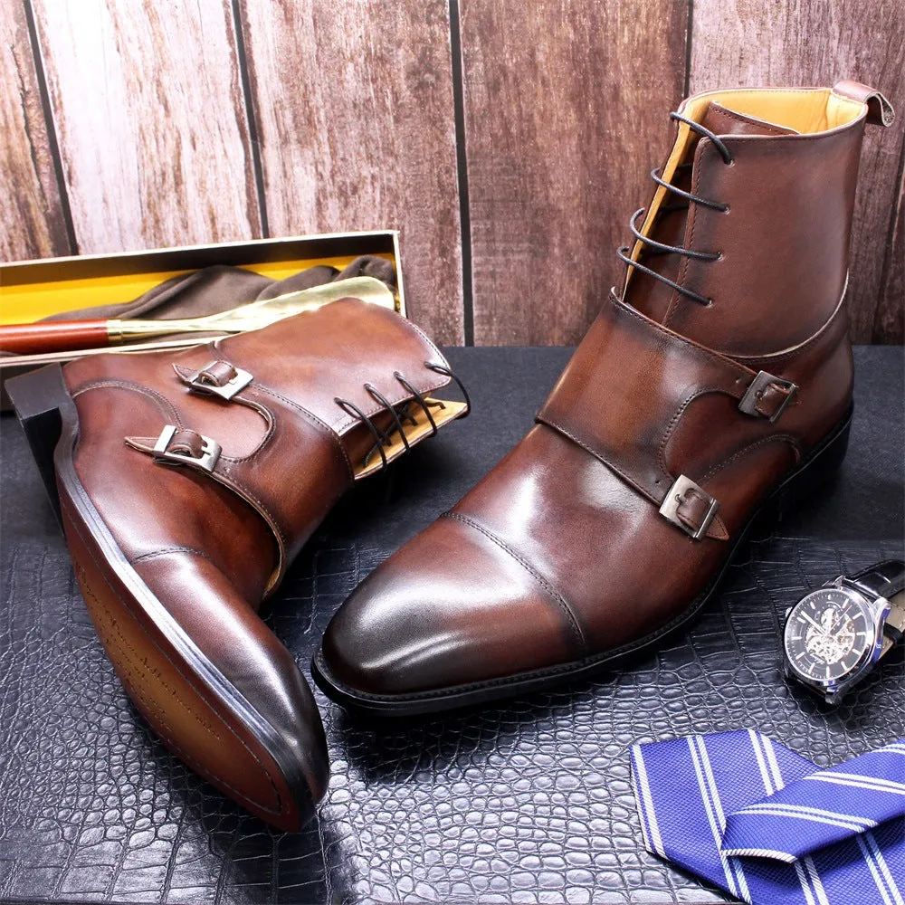 Men's Cowhide High Top Business Shoes